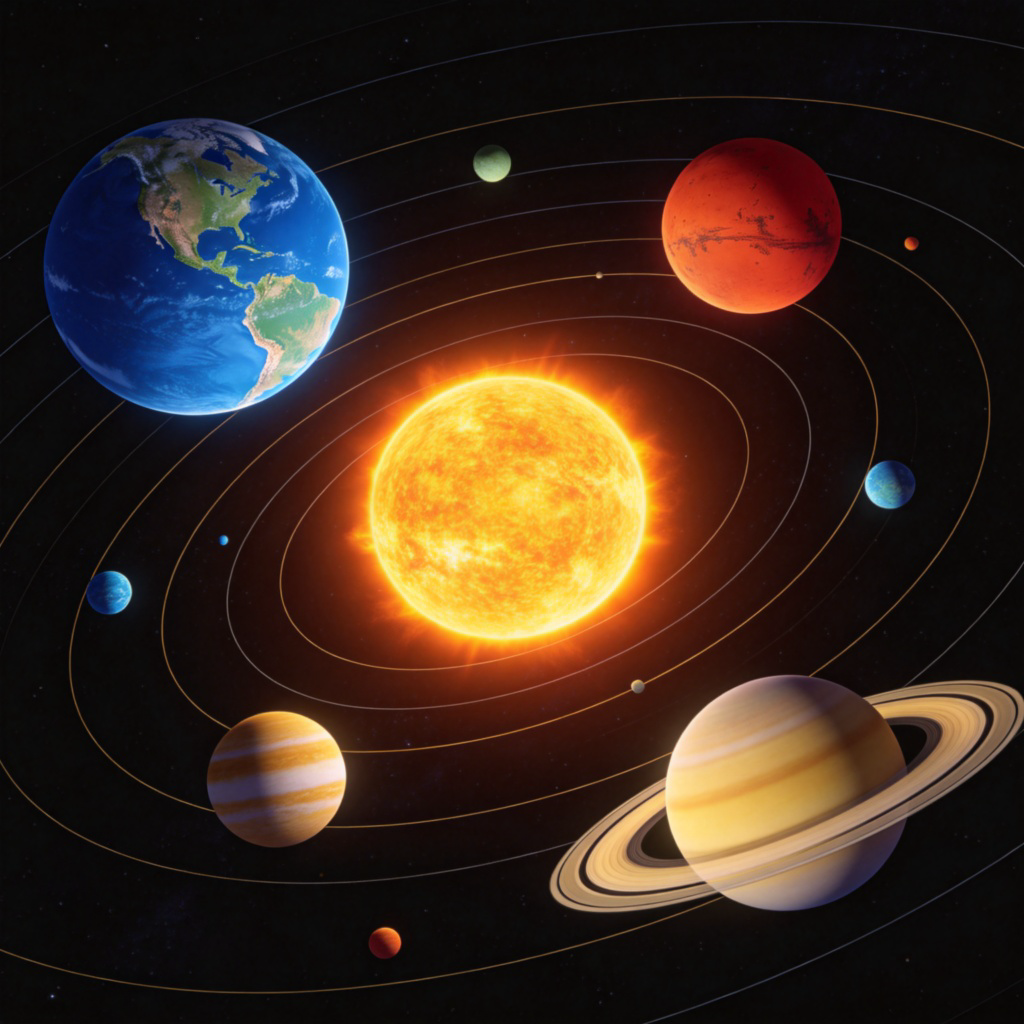 planet 行星图解：太阳系八大行星围绕太阳运行