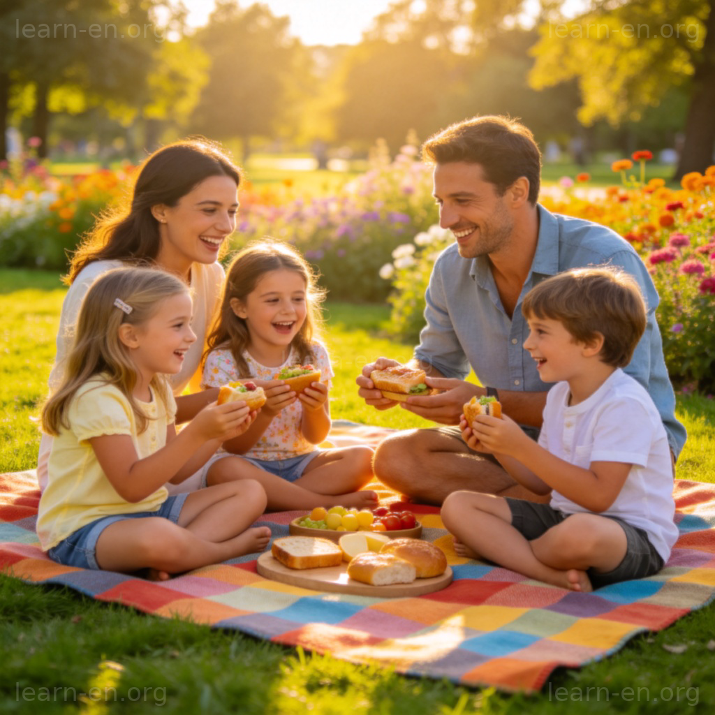 Pleasant scene of sunny park with happy people chatting