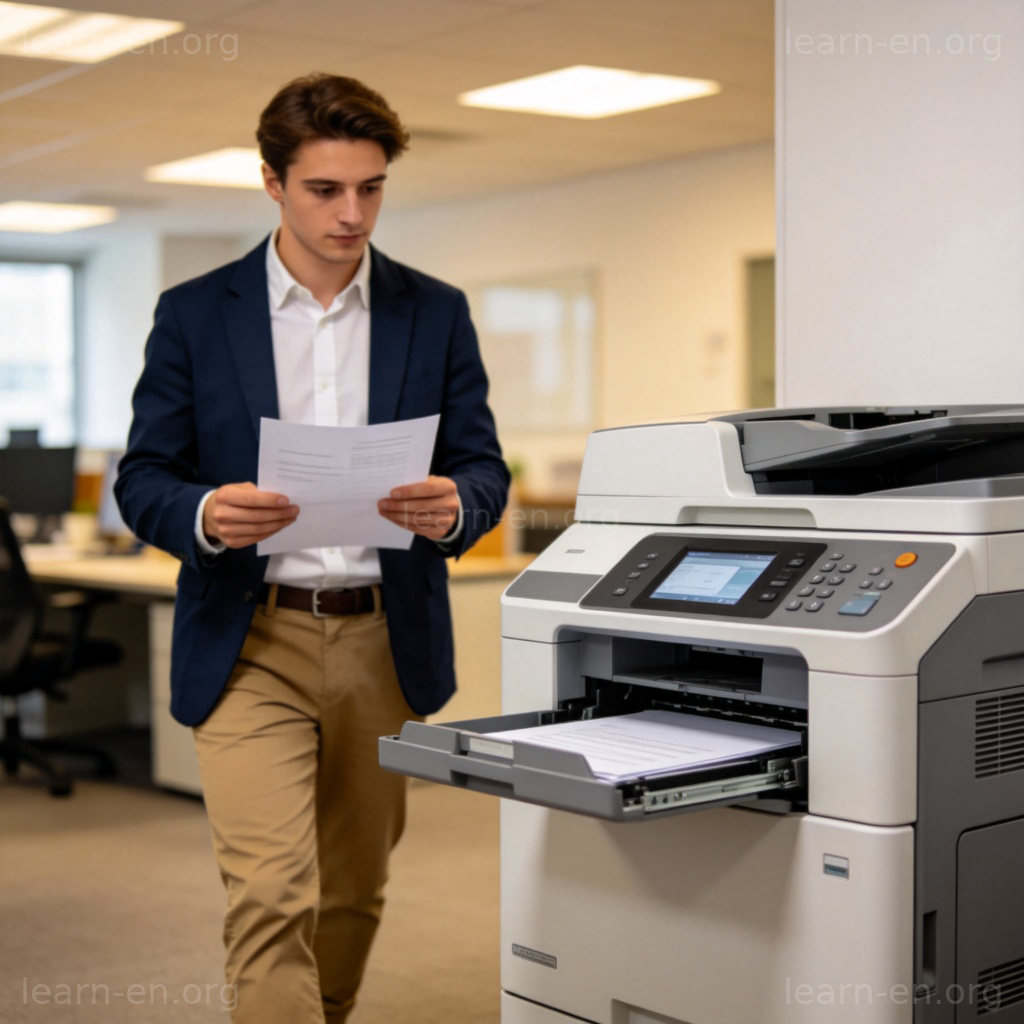 Please make copies of this document 图解：手持文件走向复印机的场景