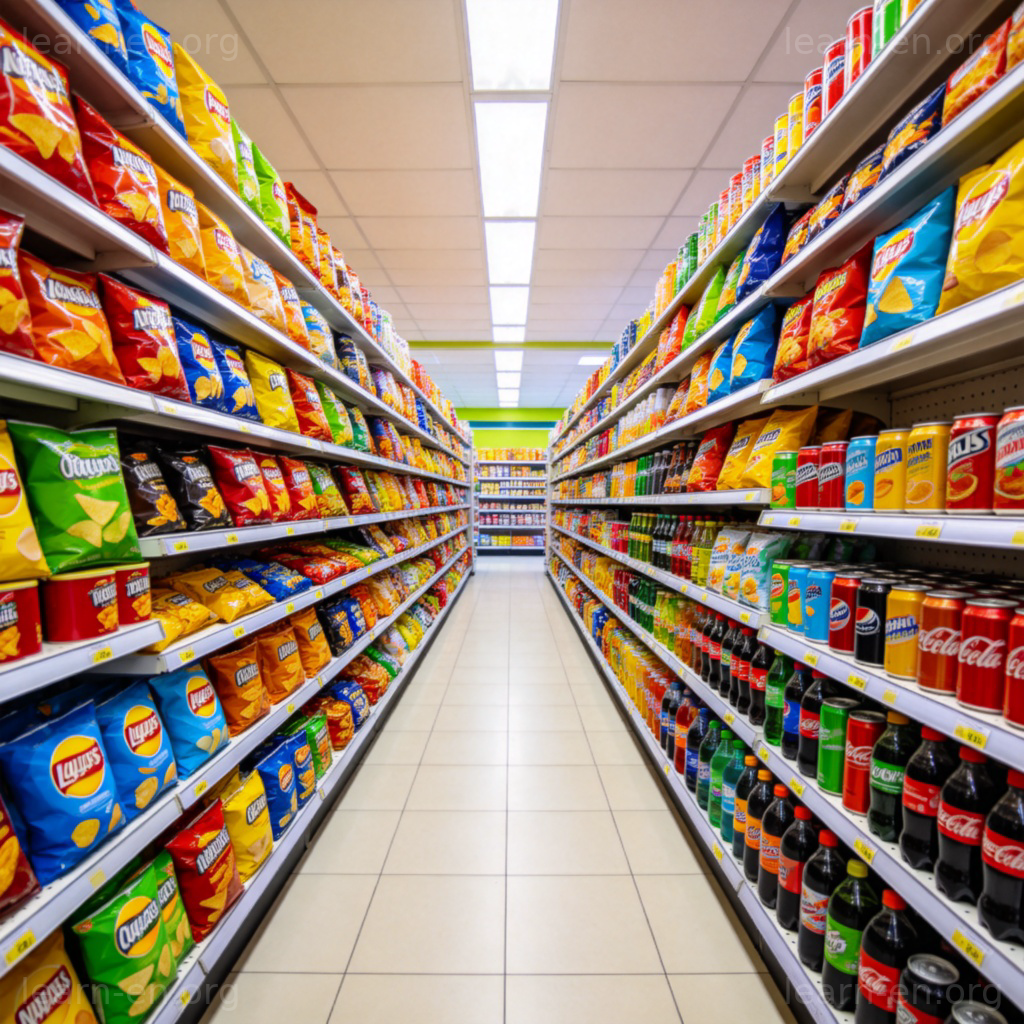 plenty 含义图解：超市货架摆满商品，展示大量概念