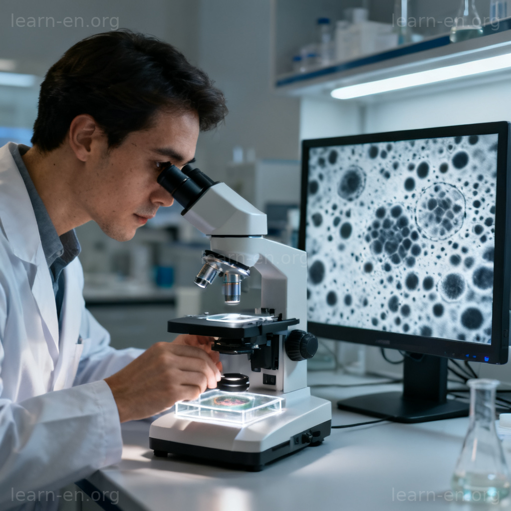 Positive as conclusive: A scientist viewing definitive microscope results, representing undeniable proof.