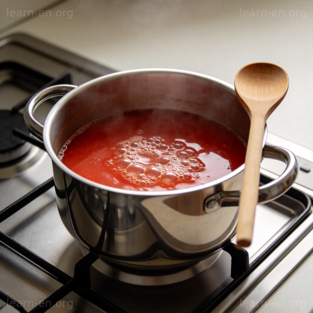 pot 含义图解：不锈钢锅在灶台上烹饪热汤