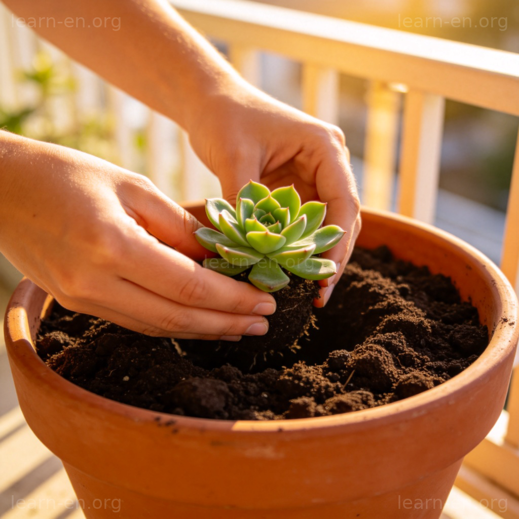 pot 含义图解：手将多肉植物栽入陶土花盆