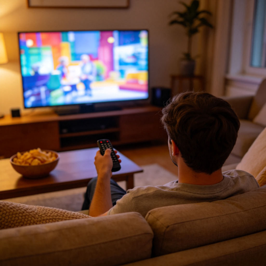 potato俚语场景：沙发土豆看电视休闲示意图