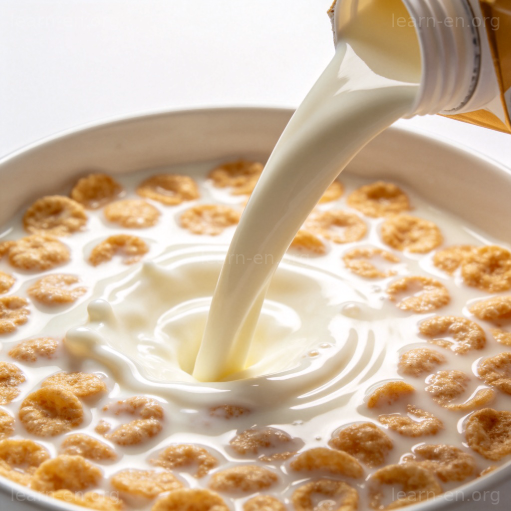 pouring milk 倾倒液体动作图解：牛奶流入麦片碗