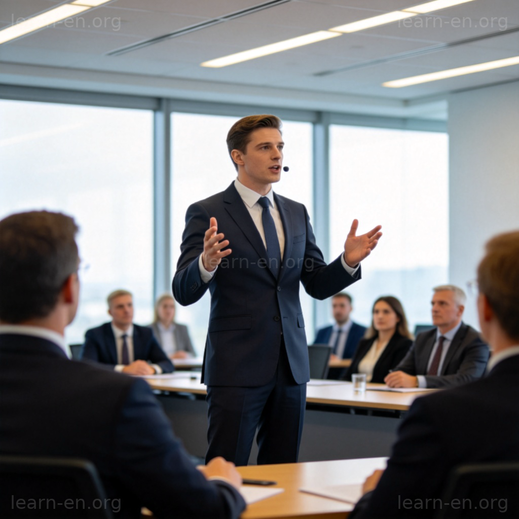 powerful 强大含义图解：权威人士在会议室演讲