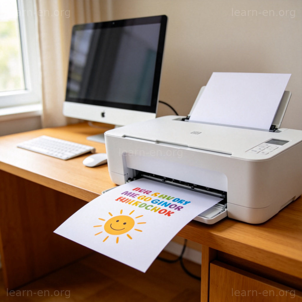 Printer 打印机图解：现代办公桌上白色打印机正在打印彩色图表