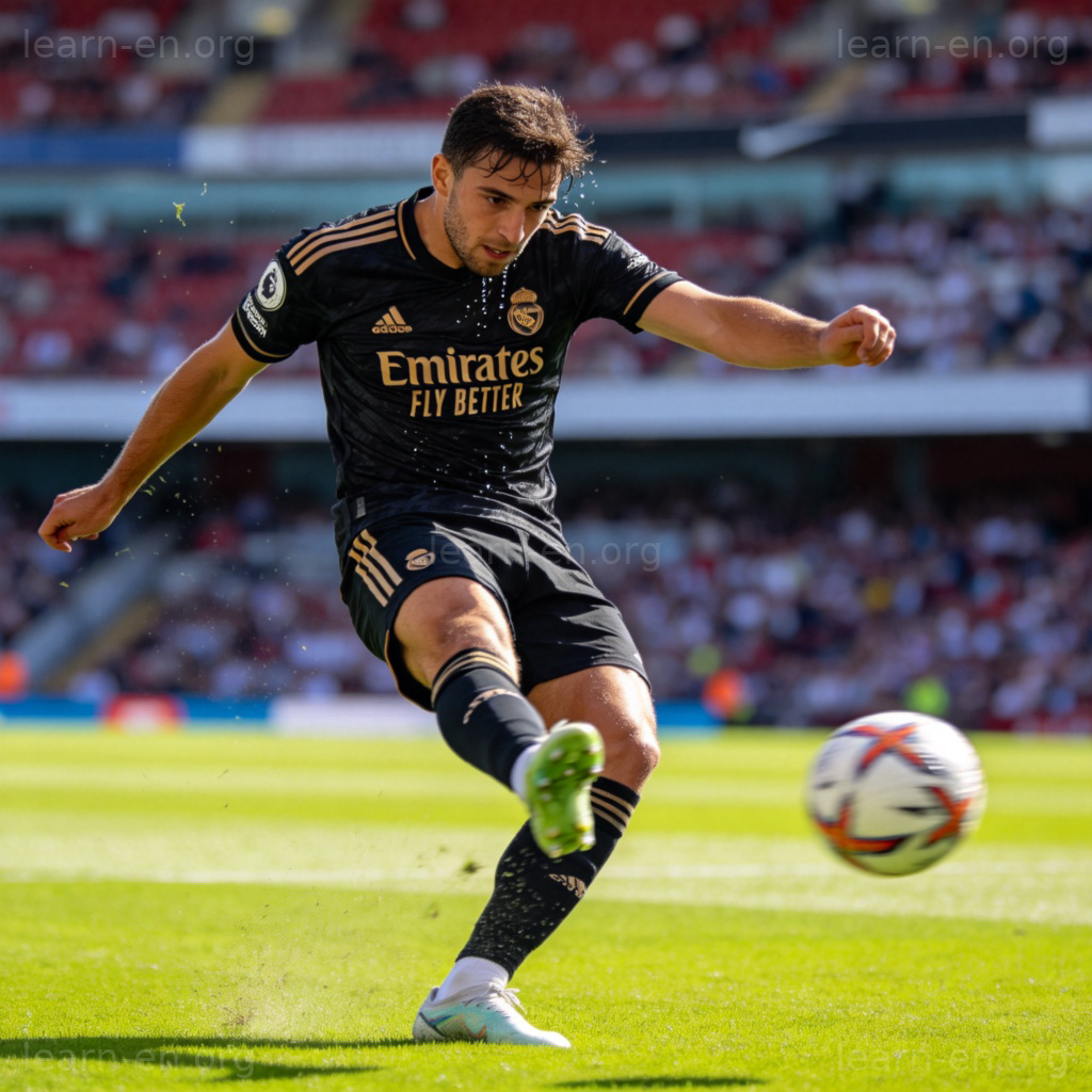 pro职业选手图解：足球运动员在绿茵场上专注踢球的动态场景