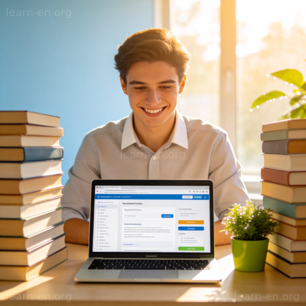 professional development 图解：专业人士在阳光书桌前用笔记本电脑学习新技能