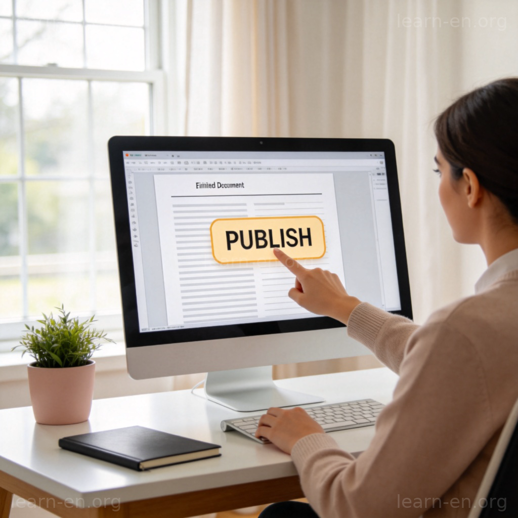 publication 出版行为图解：点击发布按钮的办公场景
