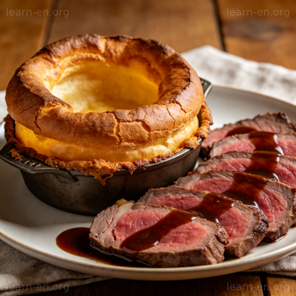 Pudding 图解：金黄蓬松的约克郡布丁与烤牛肉的英式传统搭配