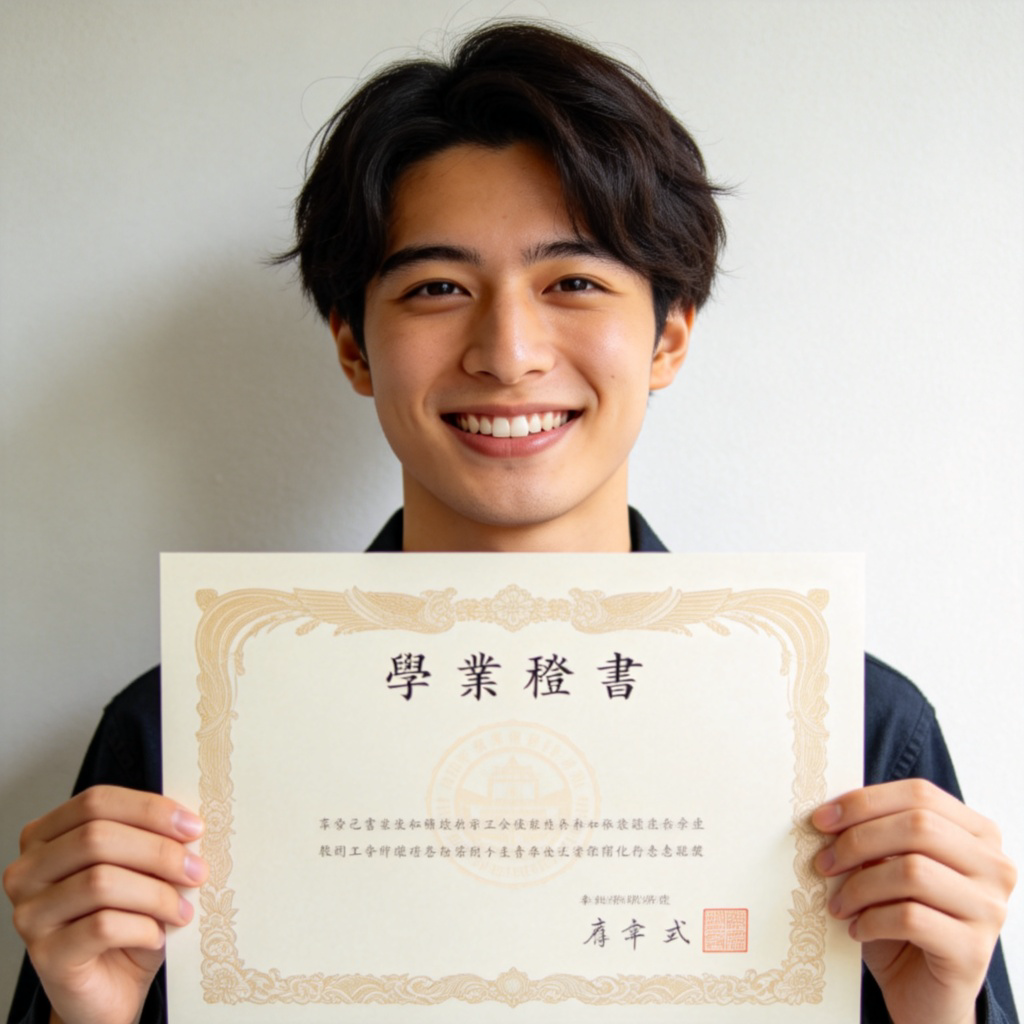 qualify 取得资格图解：手持毕业证书的喜悦场景
