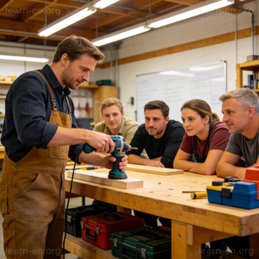 qualify 使具备资格图解：教练在车间传授技能的场景