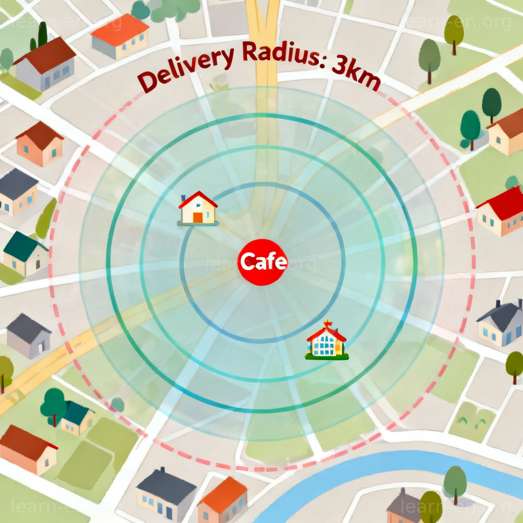 radius范围示意图：以咖啡馆为中心的3公里配送范围