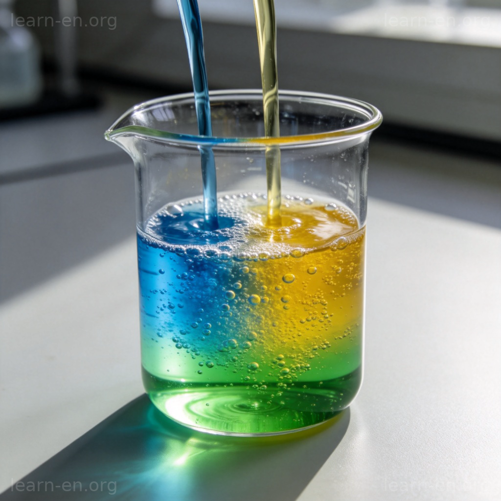 react 化学含义图解：烧杯中液体混合发生化学反应