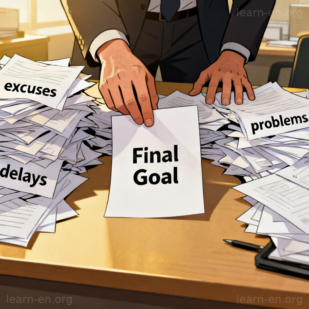 Visual explanation of regardless meaning hands pushing aside excuses to reach a final goal.