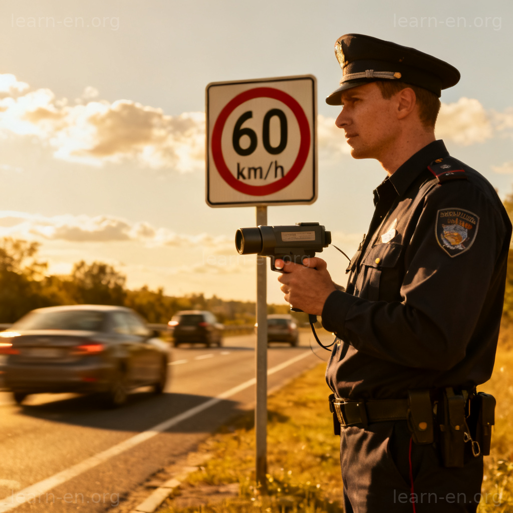 Illustration of regulate meaning: traffic officer enforcing speed limit rules.
