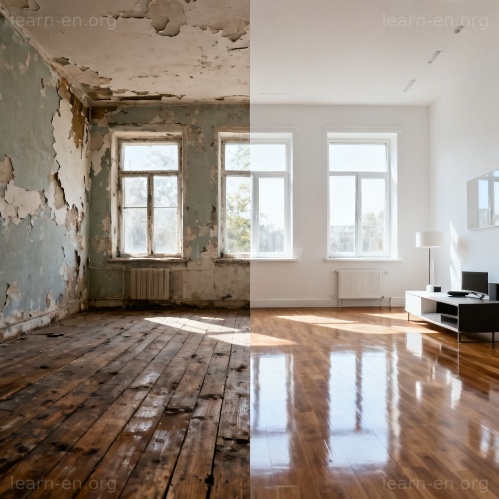Renewal before and after room renovation with new floors