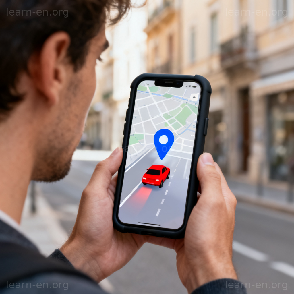 Request a ride app screen showing car approaching user location