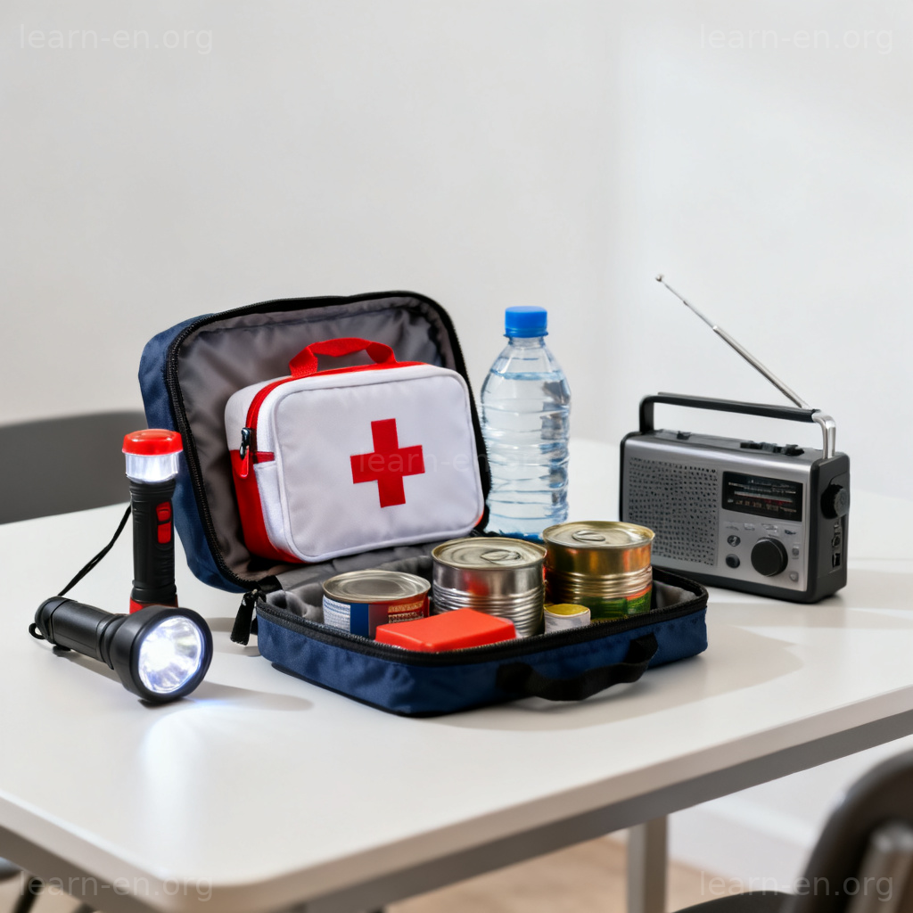 Visual of a stored resource as an organized emergency supply kit for future use.