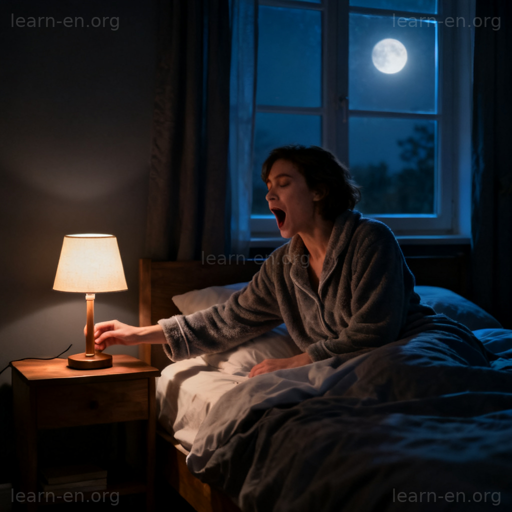 Retire to bed: person turning off lamp at night