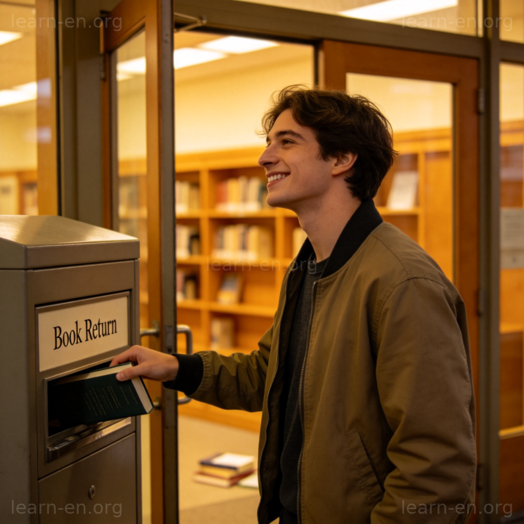 return a book 图解：人物将书放入图书馆还书口