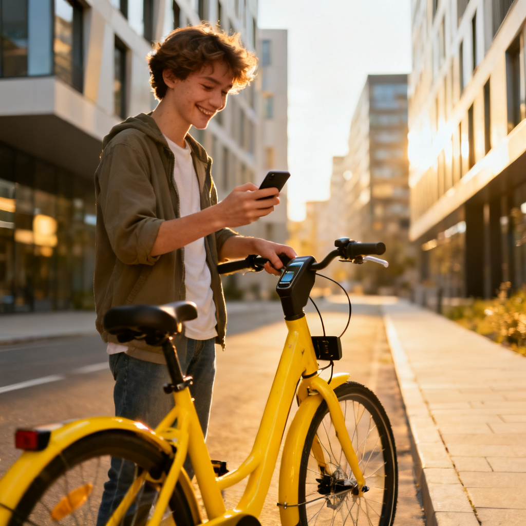 ride a shared bike 图片