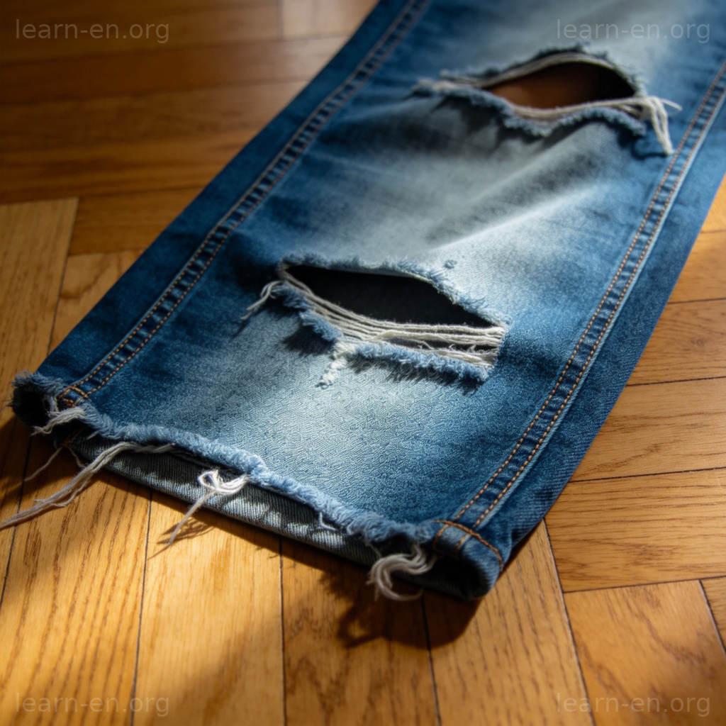 Ripped pants 图解：时尚破洞牛仔裤特写，展示膝盖处的设计感撕裂