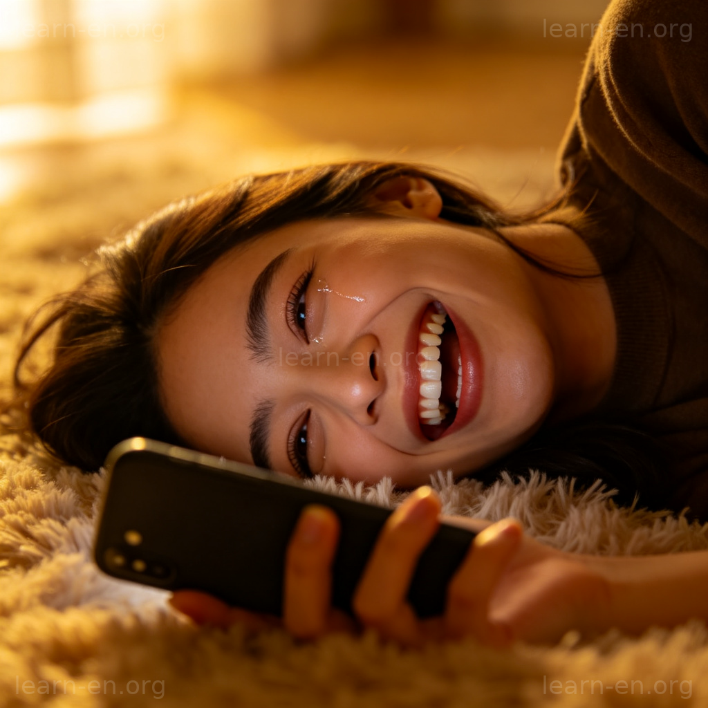 Rolling On the Floor Laughing 图解：一人躺地毯上捧腹大笑