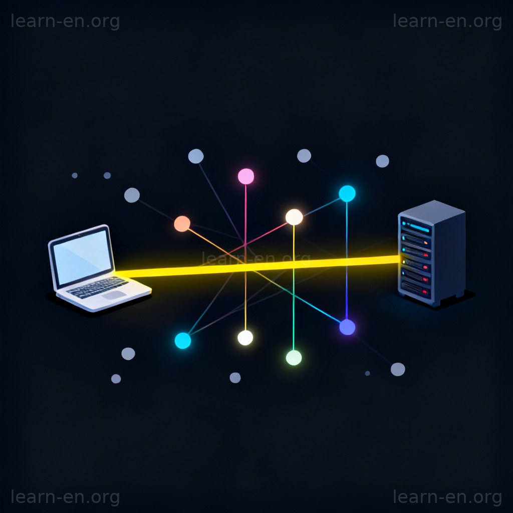 Network data route diagram showing the path of information between computers