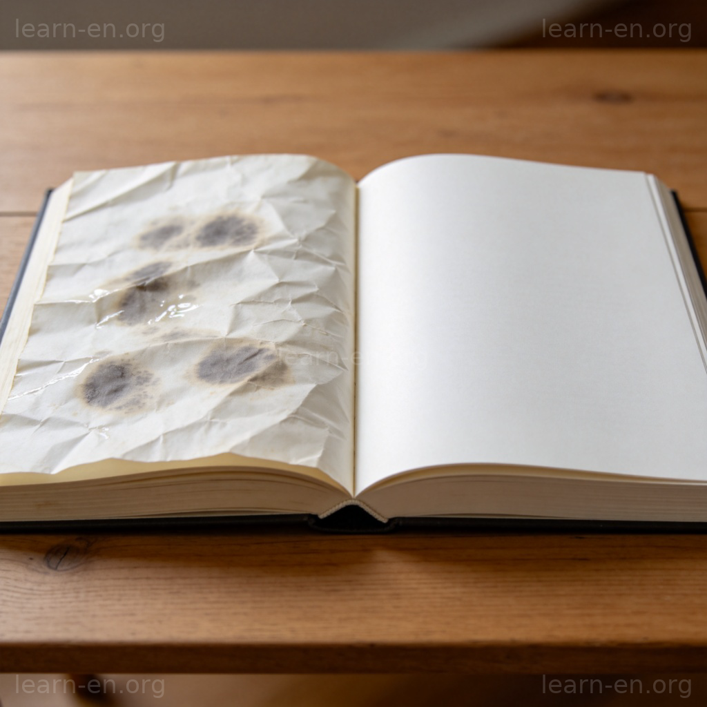 Ruin 毁坏含义图解：被水彻底浸毁的书与完好书的对比