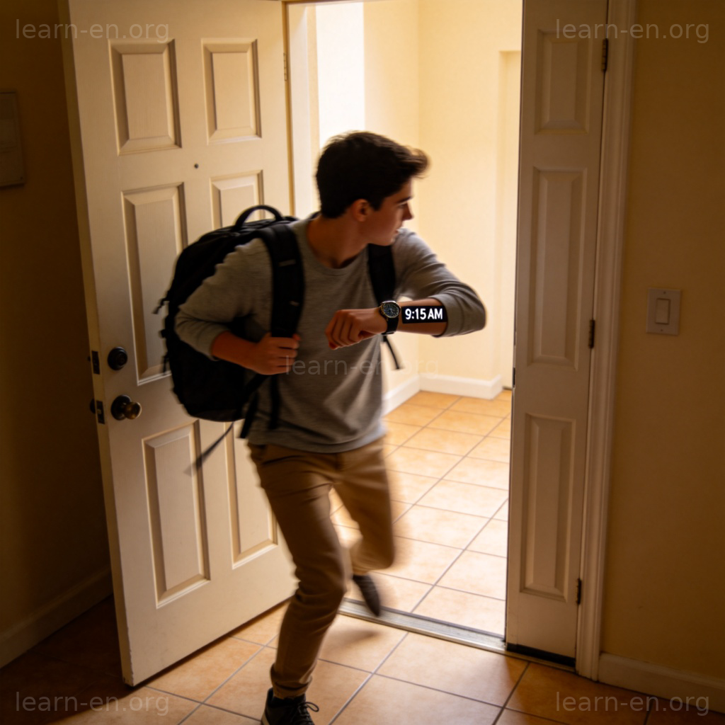 running late 迟到场景图解：匆忙出门看手表的人