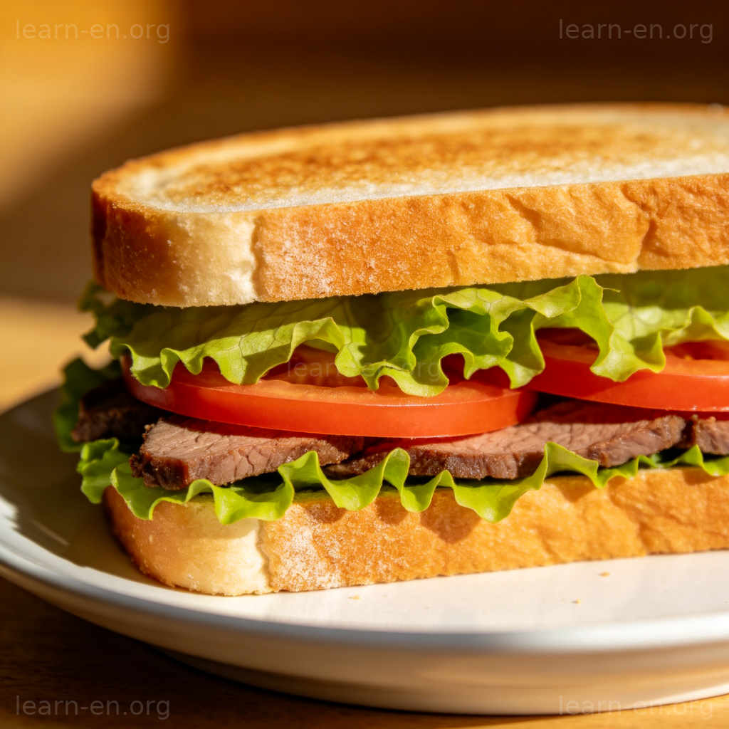 Sandwich frais avec laitue, tomate et viande sur assiette