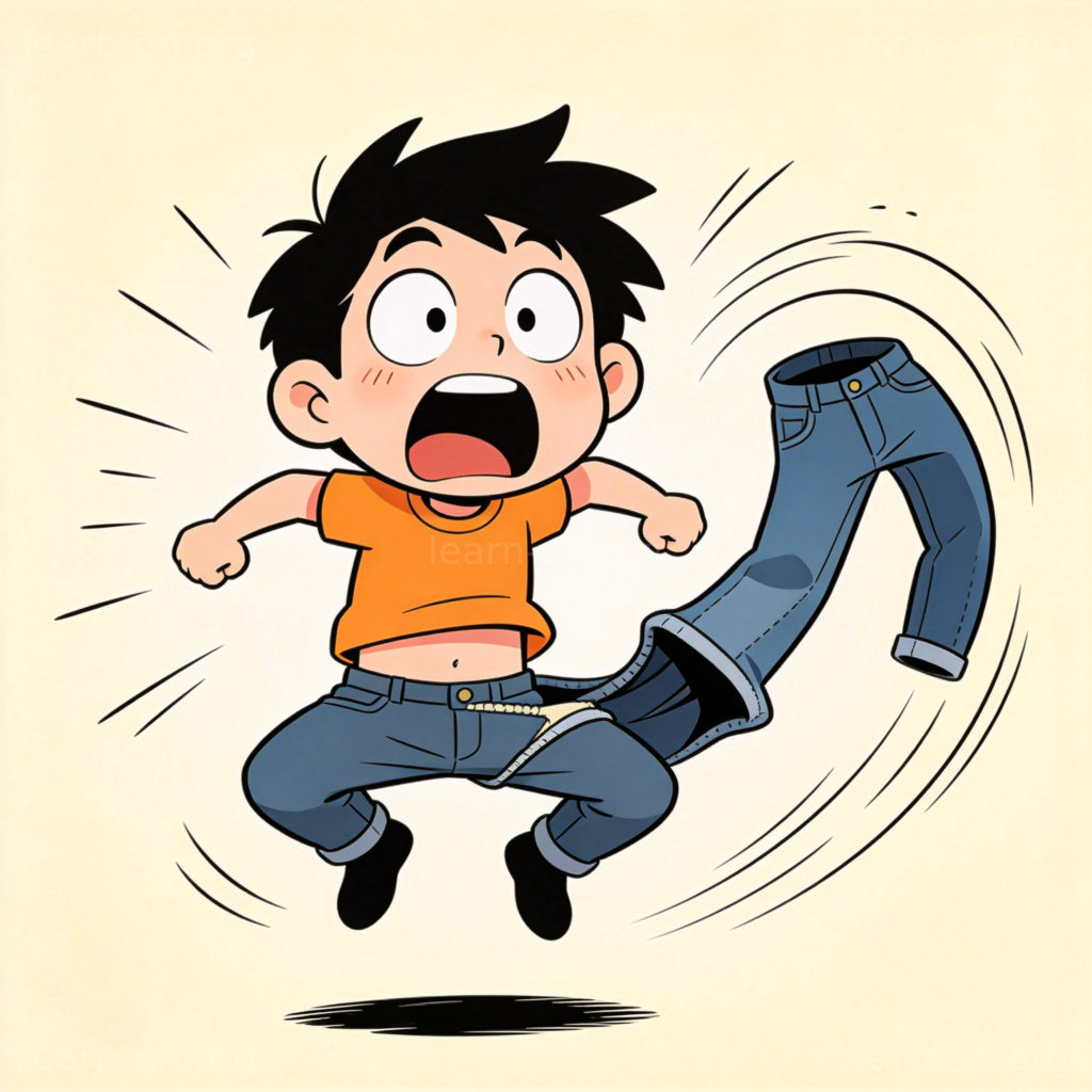 scare the pants off someone 图解：卡通人物因惊吓跳起，裤子飞脱的搞笑场景