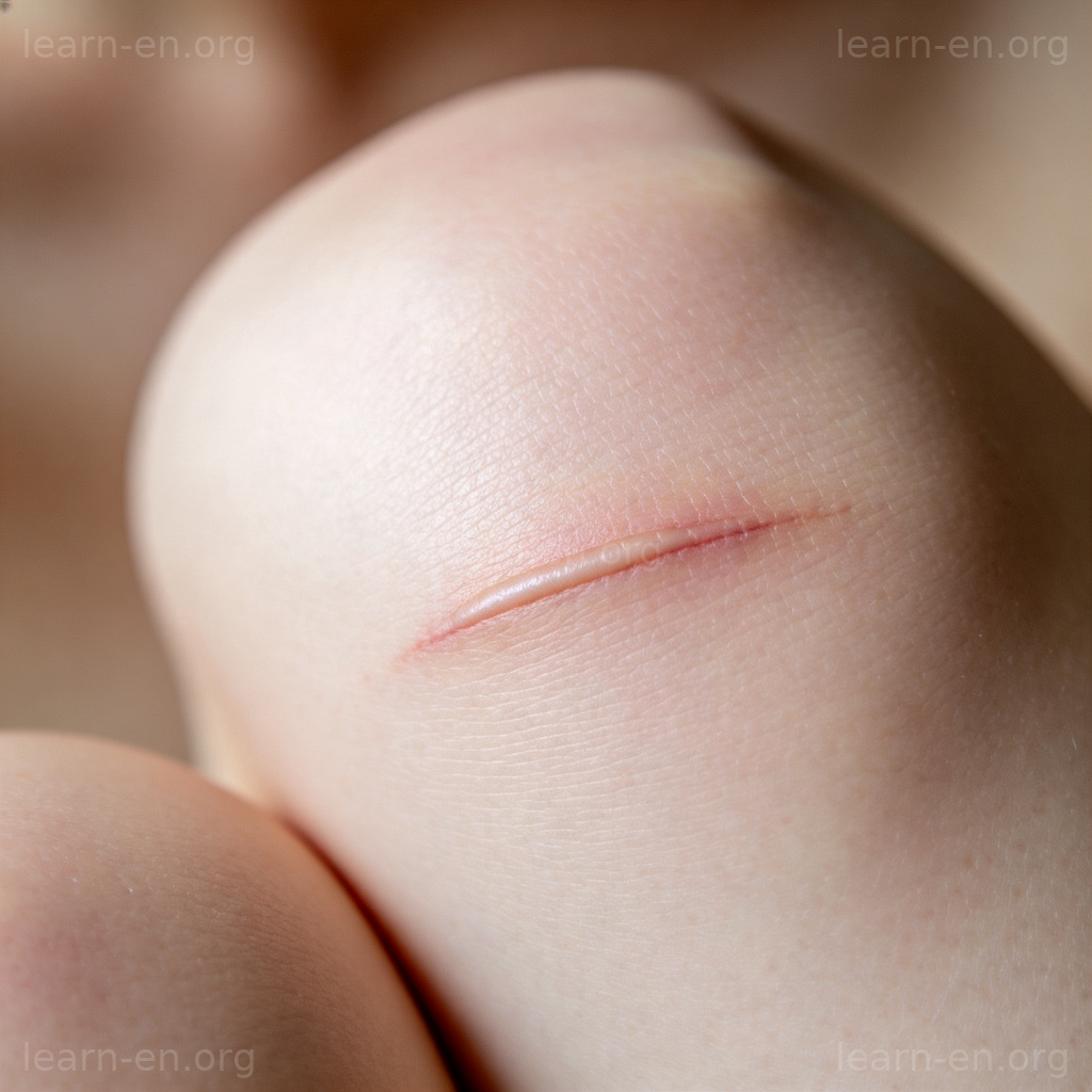 Scars 图解：膝盖上陈旧伤疤的特写，展示愈合痕迹