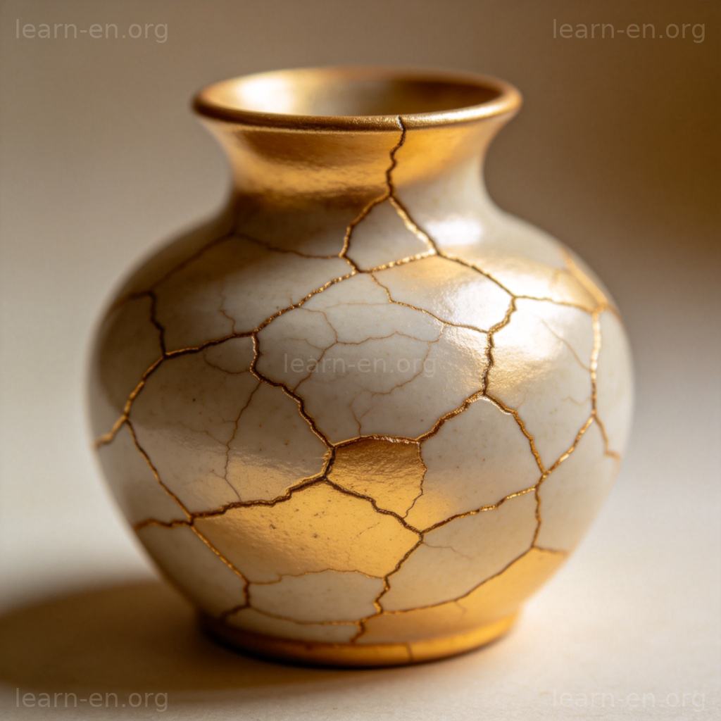Scars 象征图解：修补后的裂纹花瓶，寓意愈合的心理创伤