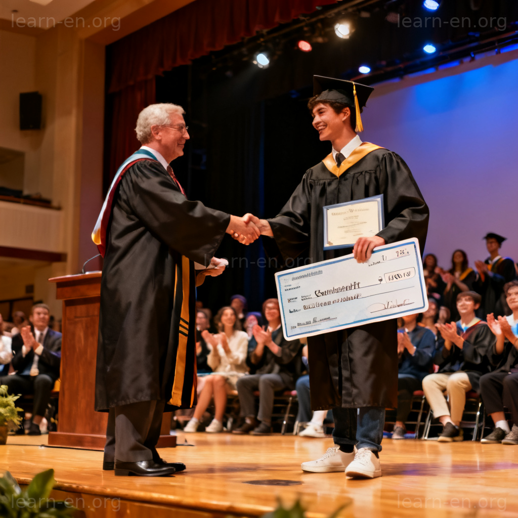 Scholar as a student receiving a scholarship award on stage.