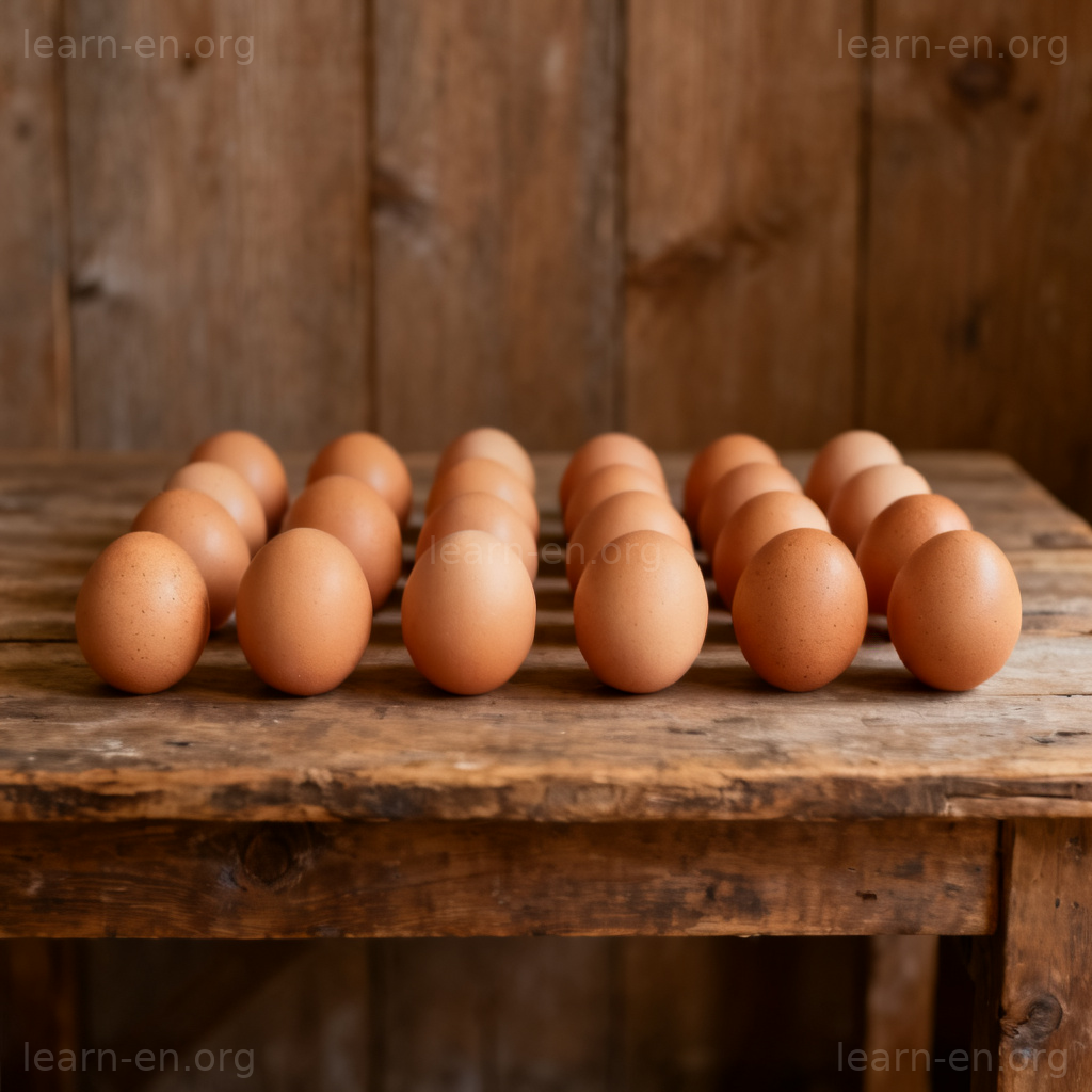 Score meaning a group of twenty, depicted by twenty eggs on a table.