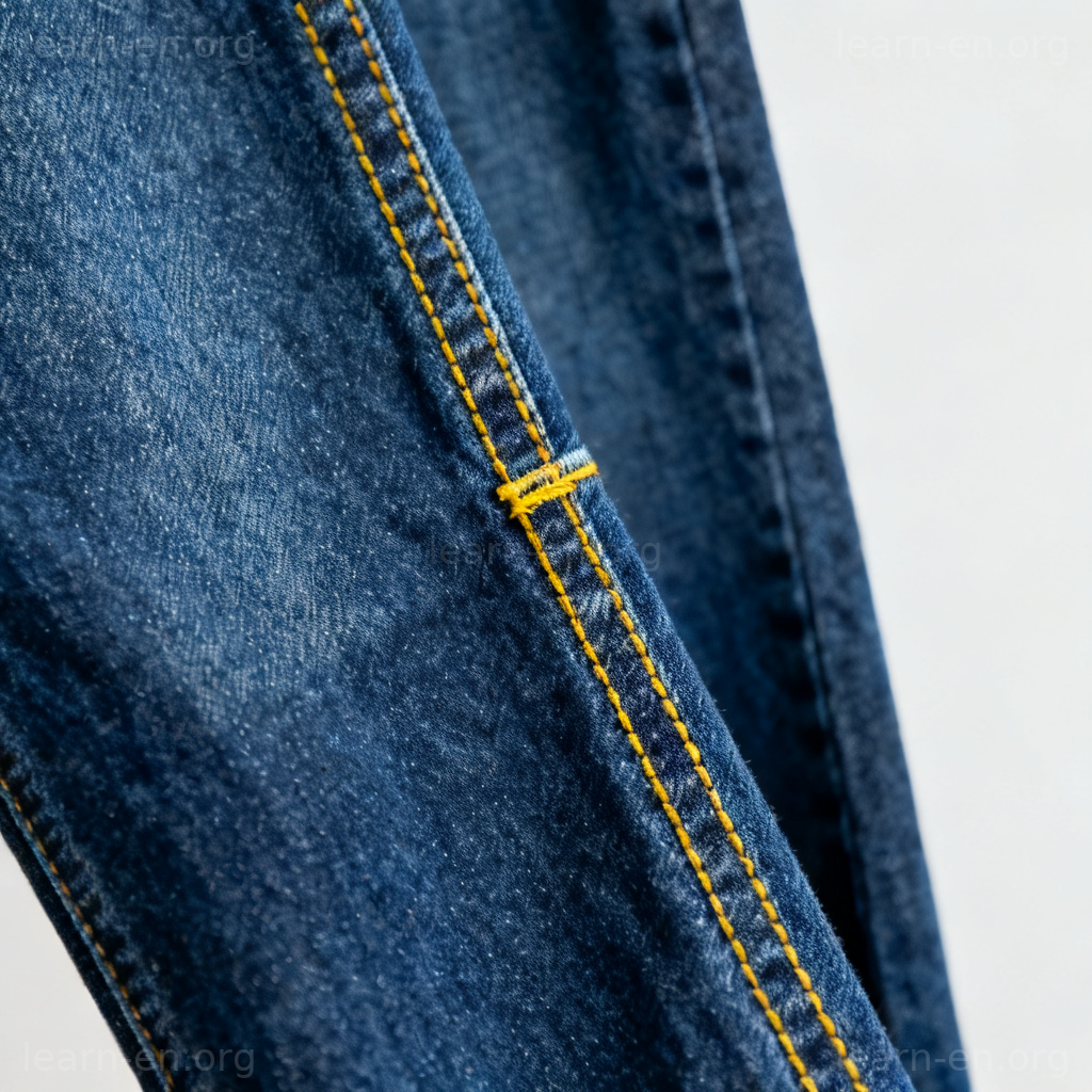 Seam illustration: close-up of a stitched denim jeans seam line