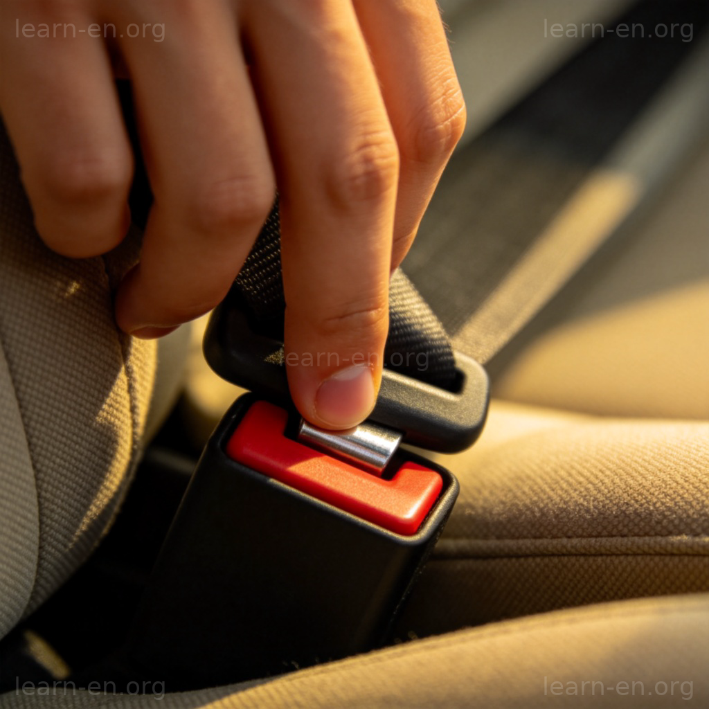 Seat Belt 安全带图解：车内红色卡扣扣入场景特写