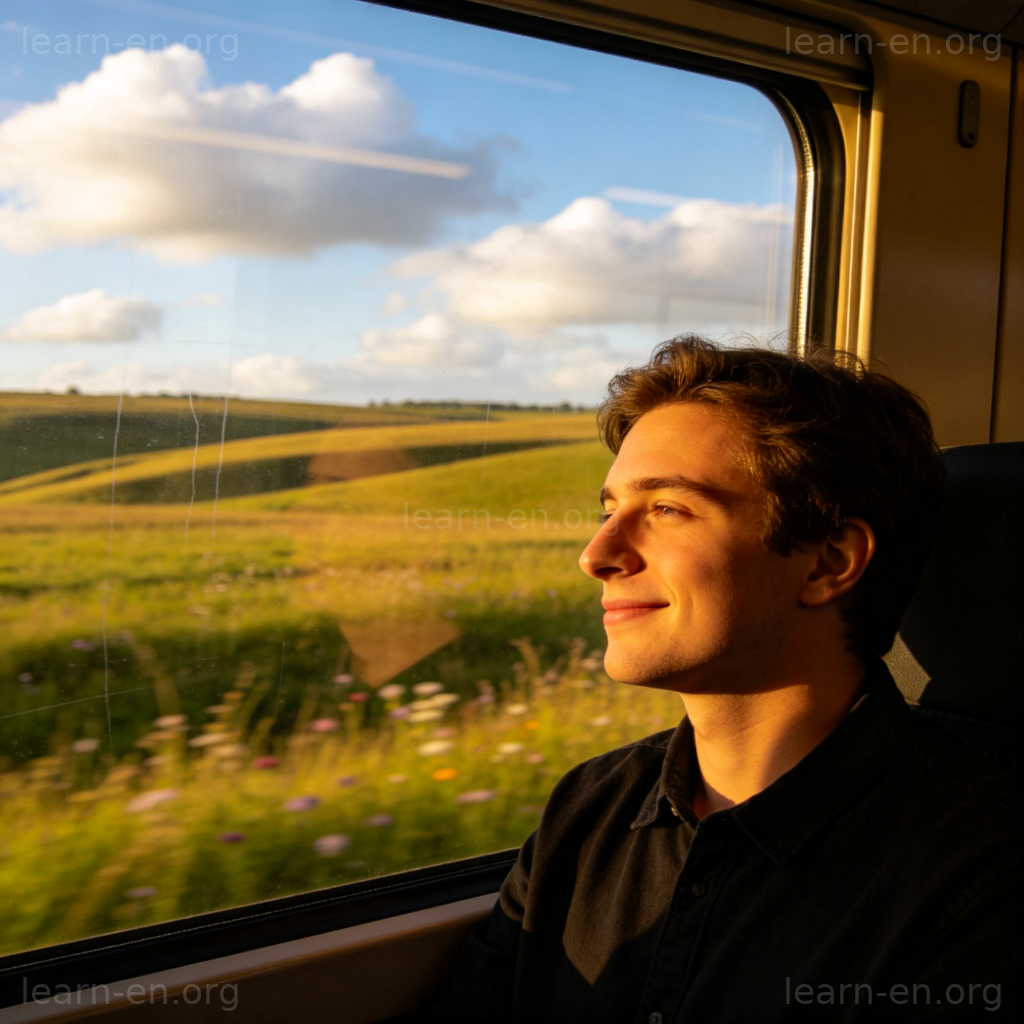 Person enjoying view from seat by the window on train