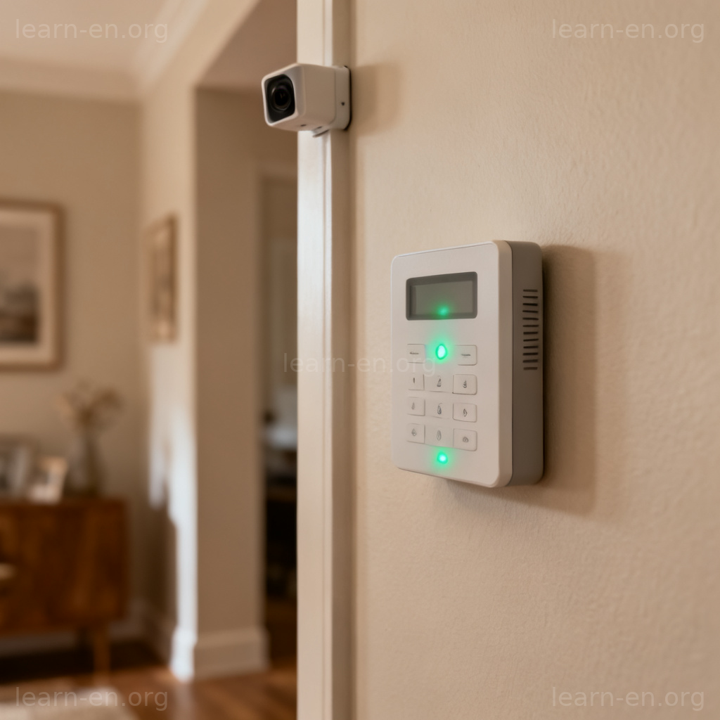 Security as protective measures shown by a modern home security system panel.