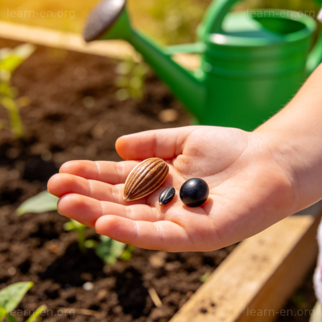 seed 种子含义图解：手掌中的葵花籽、奇亚籽和西瓜籽