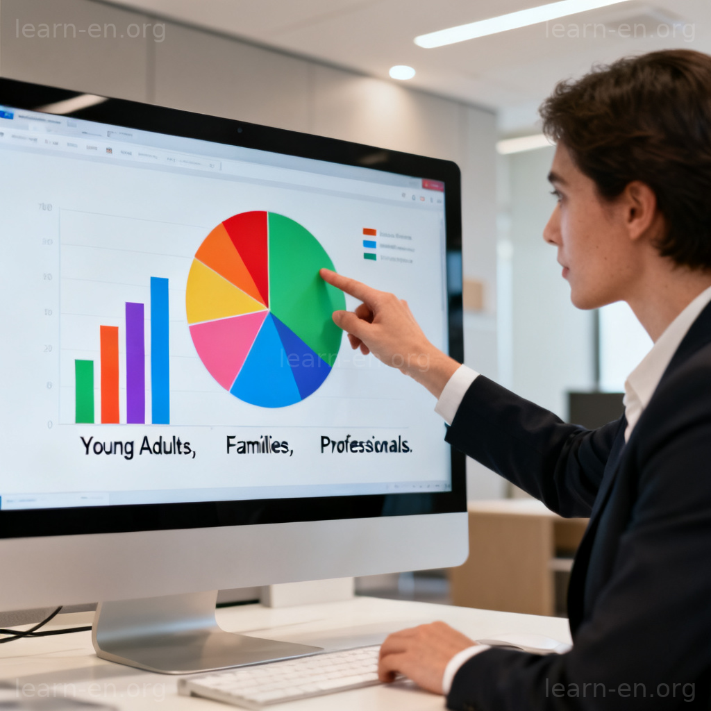 Market segment concept shown with a professional analyzing a demographic chart.