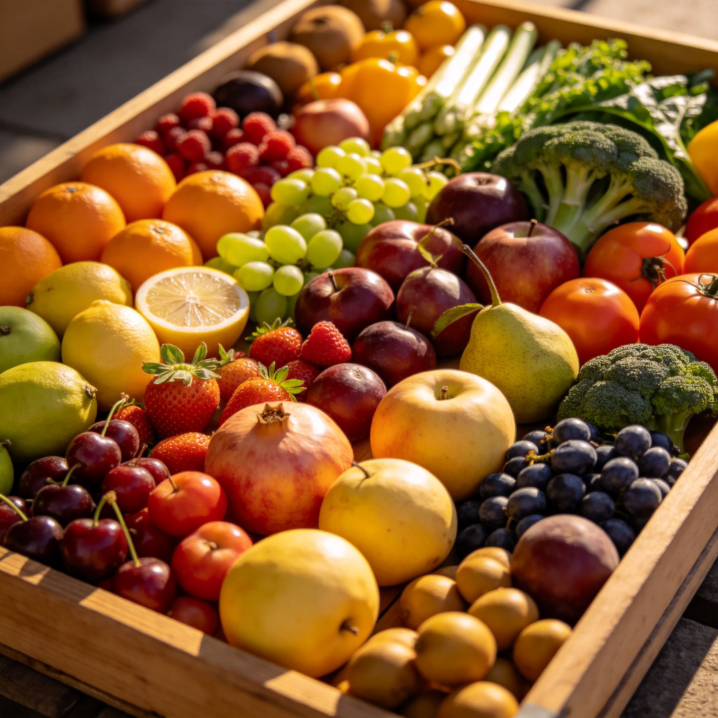 selection 精选品图解：木盘中精选的新鲜蔬果