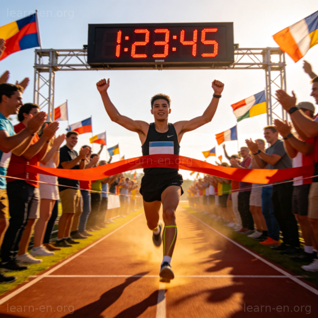 Set a record: runner crossing finish line with new best time