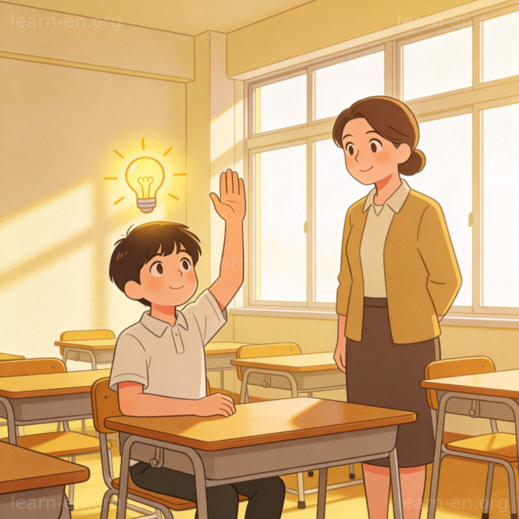 sharp 聪明含义图解：学生举手示意聪明想法