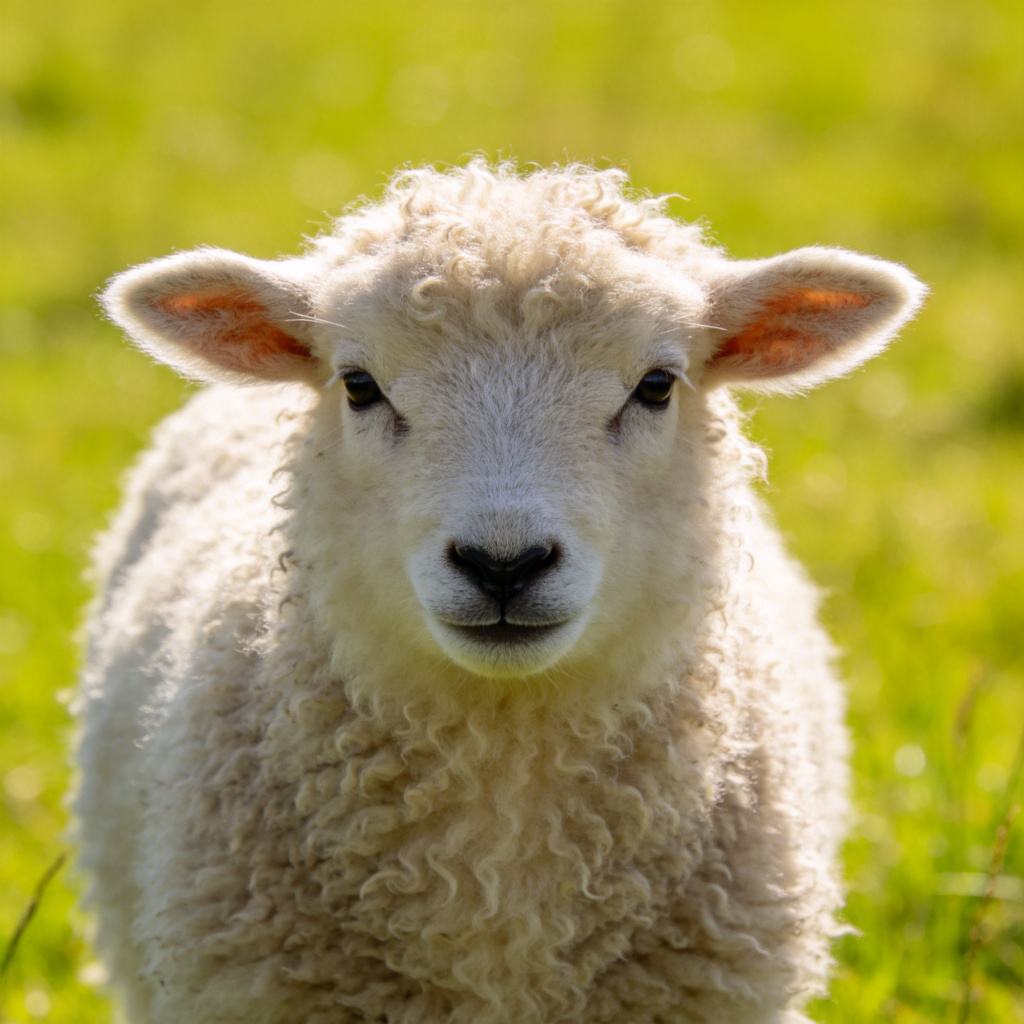 sheep 图解：一只白色绵羊在绿色草地上