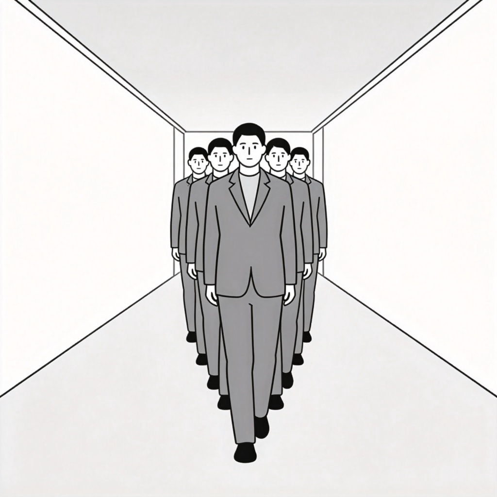 sheep 比喻义图解：一排穿着相同的人代表盲从者