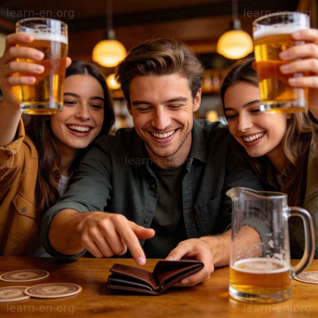 shout 请客含义图解：酒吧中朋友主动买单的场景